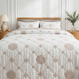 Light Taupe Rose Diamond Grid Quilted Bedspread Cotton Puff Quilt Blanket