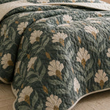 H.PAI Forest Ivory Floral Quilted 3-Piece Bedding Set