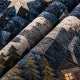 Night Mountain Cabin Star Moon Patchwork Quilted 3-Piece Bedding Set