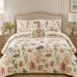 H.PAI Sea Turtle Seahorse Coral Coastal Quilted 3-Piece Bedding Set