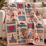 Nordic Christmas Reindeer & Gift Car Quilted Blanket