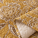 Mustard Botanical Floral Quilted 3-Piece Bedding Set