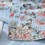 Light Blue Vintage Rose Floral Quilted 3‑Piece Bedding Set