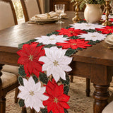 Christmas Poinsettia Holly Leaf Cutout Table Runner