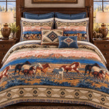 Western Horse Patchwork Quilted 3-Piece Bedding Set