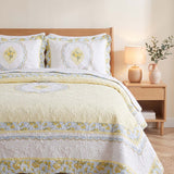 Golden Meadow Embroidered Floral Quilted 3-Piece Bedding Set