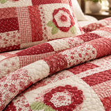 Red Rose Country Patchwork Quilted 3-Piece Bedding Set