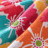 Vibrant Poppy Floral Reversible 100% Cotton Quilted 3-Piece Bedding Set