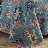 Teal Autumn Bloom Quilted 3-Piece Bedding Set