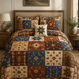H.PAI Vintage Patchwork Star Quilted 3-Piece Bedding Set – Heritage Farmhouse Quilted Bedding with Matching Pillow Shams