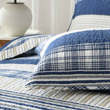 Blue Grey Buffalo Check Patchwork Quilted 3‑Piece Bedding Set