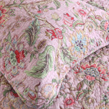 Soft Pink Country Botanical Floral Print Quilted 3‑Piece Bedding Set