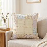 Cream Pastel Floral Grid Patchwork Quilted Pillow Cover