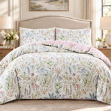 Vintage Botanical Floral Bird 100% Cotton 3-Piece Duvet Cover Bedding Set