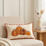 Multi-Pattern Pumpkin Pom Pom Lumbar Pillow Cover