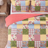 Cottage Rose Patchwork Quilted 3-Piece Bedding Set