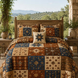 H.PAI Vintage Patchwork Star Quilted 3-Piece Bedding Set – Heritage Farmhouse Quilted Bedding with Matching Pillow Shams