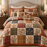 Autumn Harvest Plaid Patchwork Quilted 3-Piece Bedding Set