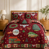 Christmas Woodland Village Quilted 3-Piece Bedding Set