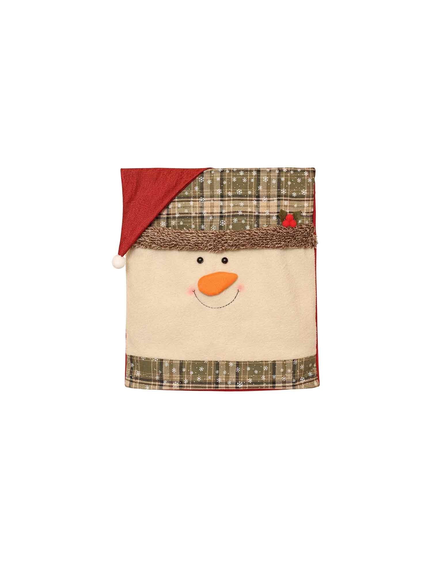 Santa Snowman Christmas Chair Back Protector, Plaid Xmas Dining Chair Slipcover with Santa Hat