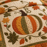 H.PAI Patchwork Pumpkin Autumn Harvest Quilted 3-Piece Bedding Set