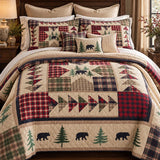 Black Bear Plaid Star Woodland Quilted 3-Piece Bedding Set