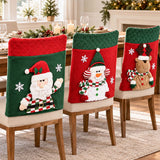 3D Plush Santa Snowman Reindeer Christmas Chair Covers, Red & Green Xmas Dining Chair Back Slipcovers