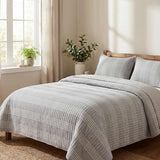 Minimalist Grey Stripe Quilted 3‑Piece Bedding Set