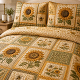 Sunflower Quilted 3-Piece Bedding Set – Classic Americana Quilted Bedding With Matching Pillow Shams