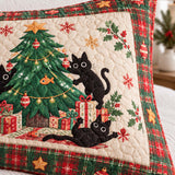 Playful Black Cats Christmas Tree Quilted 3-Piece Bedding Set