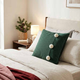 Green Color Block Pom Pom Pillow Cover