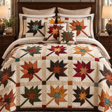 Vintage Leaf Geometric Patchwork Quilted 3-Piece Bedding Set