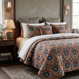 Rustic Blue Wildflower Quilted 3-Piece Bedding Set