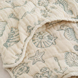 Sea Life Adventure Green 100% Cotton Gauze Soft Puff Blanket