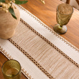 Boho Cotton-Linen Colorblock Knotted Openwork Fringe Table Runner