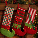 Elf Christmas Stocking, Striped Xmas Hanging Stocking