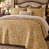 Mustard Botanical Floral Quilted 3-Piece Bedding Set