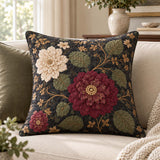 Burgundy Dahlia Dark Floral Quilted Pillow Cover