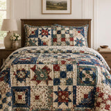 H.PAI Vintage Patchwork Quilted 3-Piece Bedding Set – Classic Americana Quilted Bedding With Matching Pillow Shams