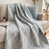 Vintage Sage Gray Damask Floral Jacquard Quilted Throw Three‑Layer Gauze Cotton Blanket