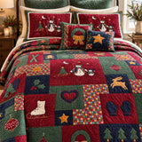 Snowman Patchwork Winter Holiday Quilted 3-Piece Bedding Set