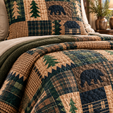 Rustic Bear and Bison Patchwork Quilted 3-Piece Bedding Set