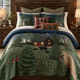Moonlit Bear Cabin Forest Quilted 3-Piece Bedding Set