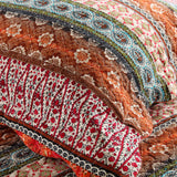 Rust Orange Bohemian Striped Patchwork Quilted 3‑Piece Bedding Set