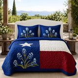 H.PAI Texas Bluebonnet Floral Quilted 3-Piece Bedding Set – Luxury Quilted Bedding with Matching Pillow Shams