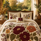 H.PAI Vintage Floral Quilted 3-Piece Bedding Set – Luxury Quilted Bedding with Matching Pillow Shams
