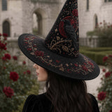 H.PAI Black Rose Raven Victorian Gothic Handcrafted Quilted Witch Hat