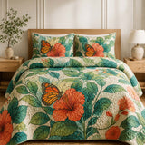Monarch Butterfly Floral Garden Quilted 3-Piece Bedding Set