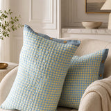 Blue Gingham Plaid 100% Cotton Quilted Pillow Sham Set of 2
