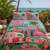 H.PAI Flamingo Motel Tropical Paradise Quilted 3-Piece Bedding Set